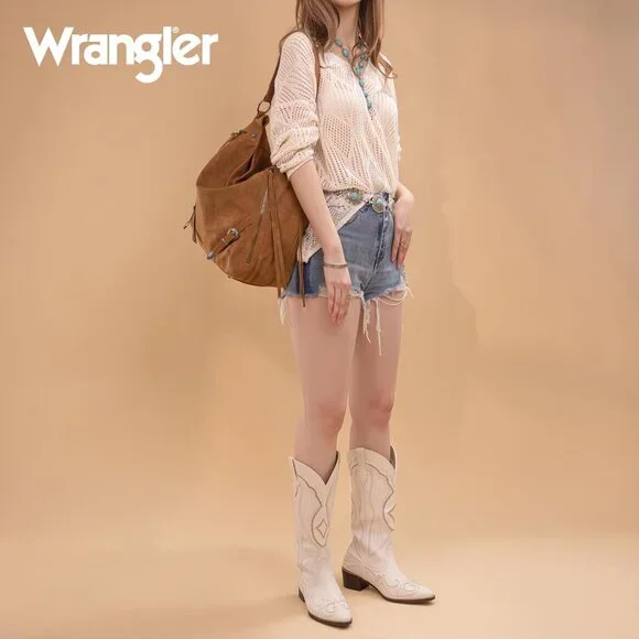 Wrangler Large Hobo Purses and Handbags for Women with Buckle and Fringe Zipper